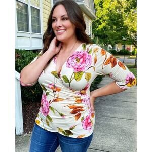 Kiyonna Floral Top Femme Fatale Size 12 Peony Cottage Core Feminine Retro Spring